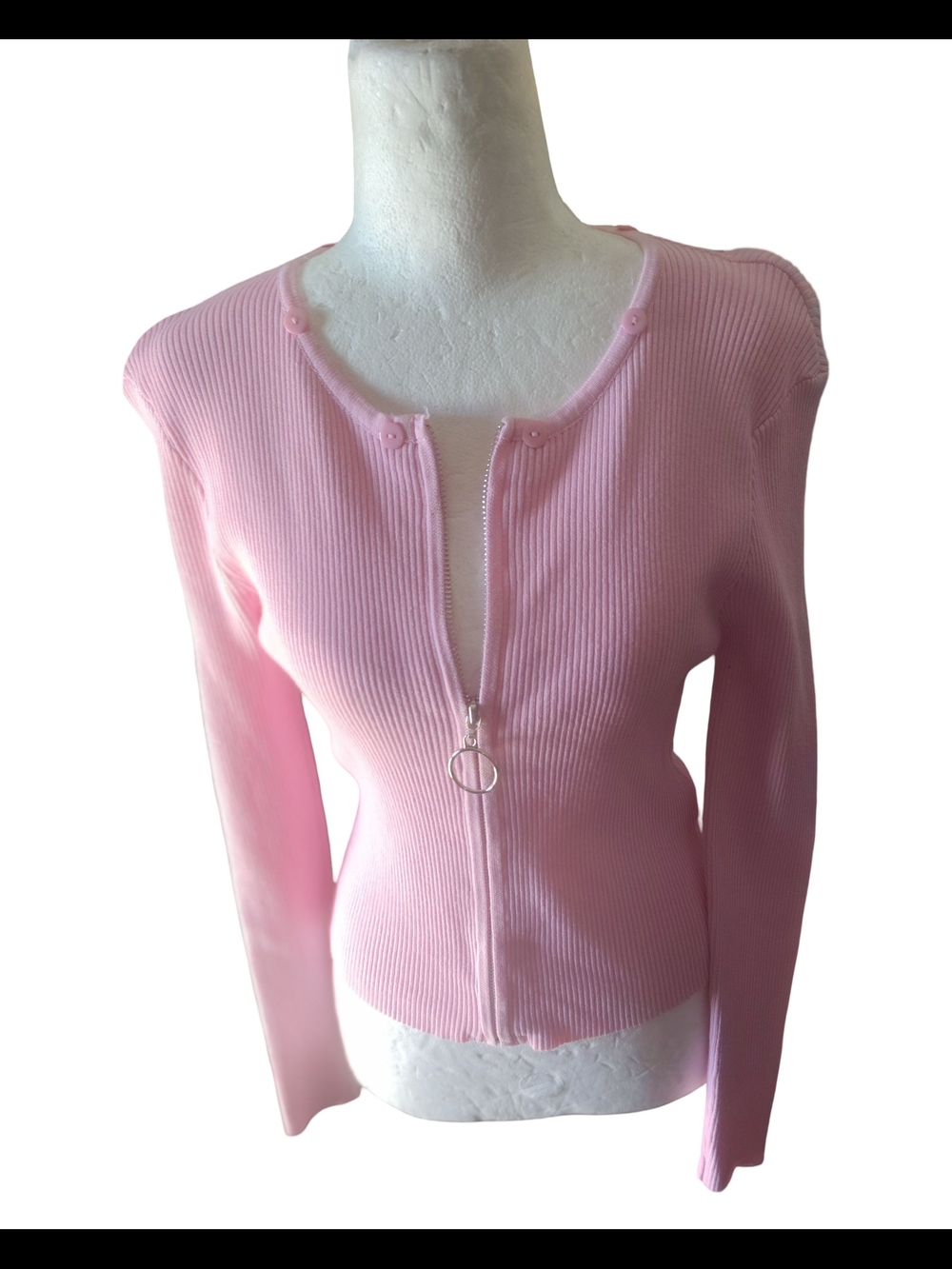 Fashion Nova Light Pink Ribbed Top with Label Detail